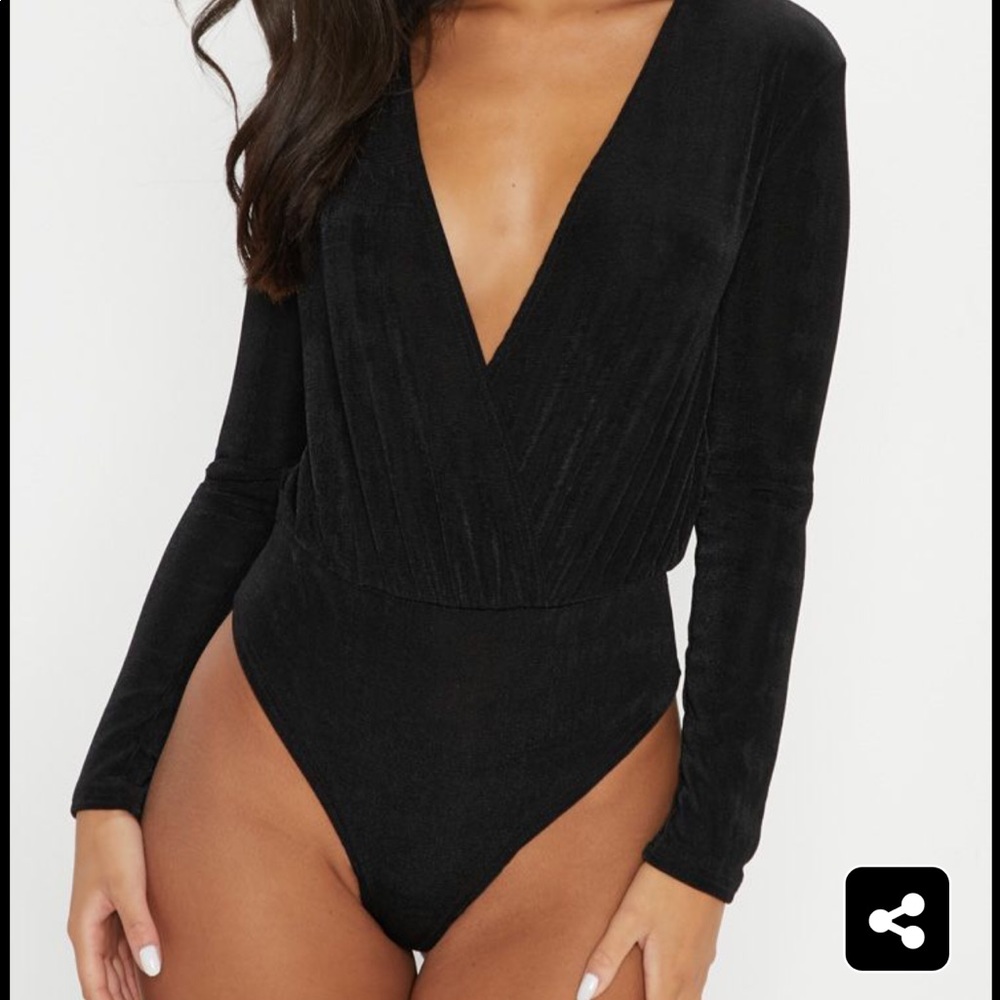 Black slinky plunge bodysuit